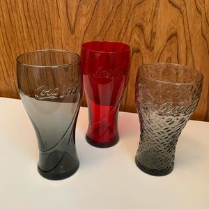 Set of 3 Coca Cola glasses Red, Grey, Smokey Grey